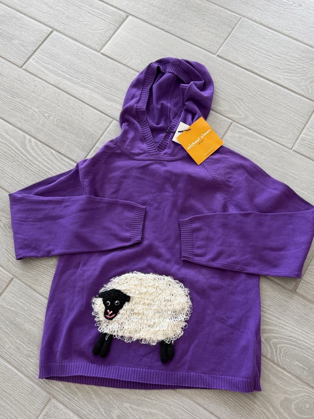 MICHAEL SIMON Vintage Deadstock Hooded Plum Purple Sheep Sweater Size Large NWT
